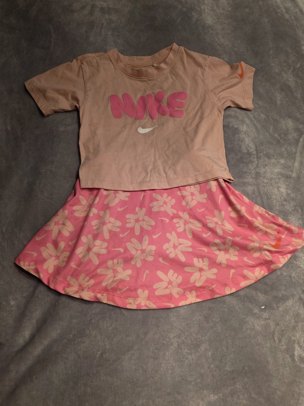 Nike Pink Graphic Kids Short Sleeve Tee & Floral Skirt Set
